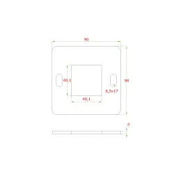 Kotviaca platňa (90x90x4mm), otvor: 40.1x40.1mm, brúsená nerez K320/AISI304 Kotviaca platňa (90x90x4mm), otvor: 40.1x40.1mm, brúsená nerez K320/AISI304